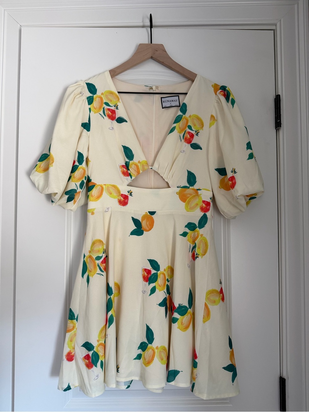 Petal & Pup Cream Mini Dress with Yellow & Green Floral Motif